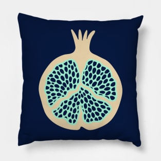 POMEGRANATE Fresh Plump Ripe Tropical Fruit in Cream with Mint Green and Dark Blue Seeds - UnBlink Studio by Jackie Tahara Pillow