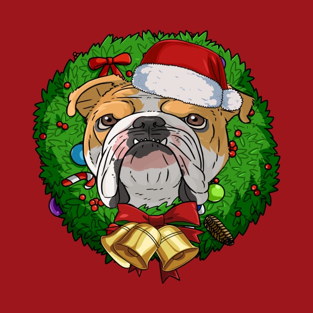 Funny English Bulldog Santa Christmas Wreath by Noseking