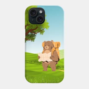 Hiking Bear with a Map Under a Tree Phone Case