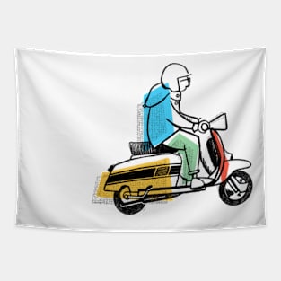 Retro Scooter, Classic Scooter, Scooterist, Scootering, Scooter Rider, Mod Art Tapestry