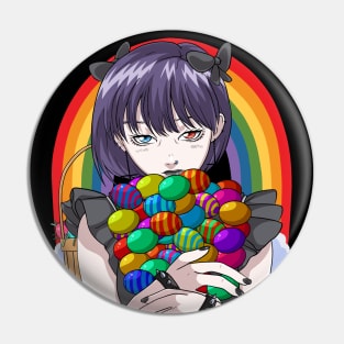 Goth Anime Girl Easter Eggs Rainbow Pin