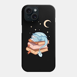 Little blue dragon sleeping on a stack of books Phone Case