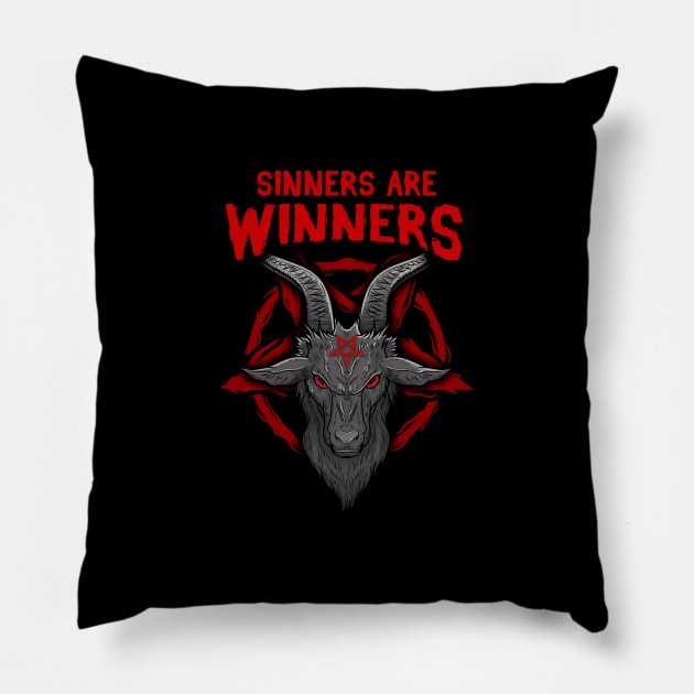 Sinners are Winners - Satanic Goat T-Shirt Pillow by biNutz