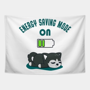 Tired Husky Battery Energy Funny Dog Fun Tapestry