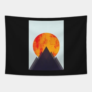 Minimalist Abstract Geometric Sunset at the Mountains Graphic Art Tapestry