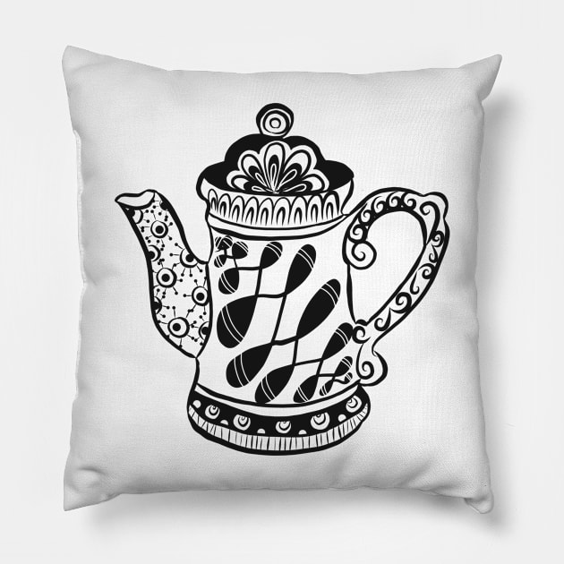 Bold and Intricate Engraved-Style Tea / Coffee Pot Pillow by littlecurlew