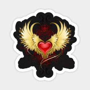 Red Heart with Golden Wings ( Gold Wings ) Magnet