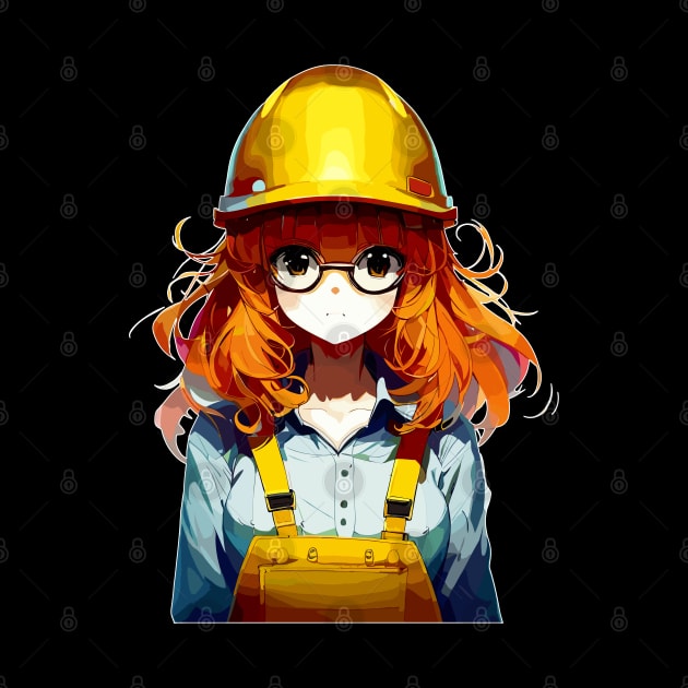 Anime Girl worker in construction helmet, hard hat by TomFrontierArt