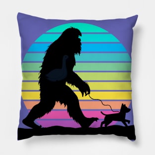 Big Foot walking a Dog Gradient Sunset Pillow