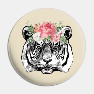 Tiger With Flowers Pin