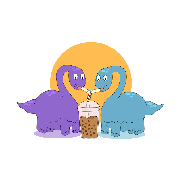 Long Neck Dino Cartoon Drinking Boba by Bubbly Tea