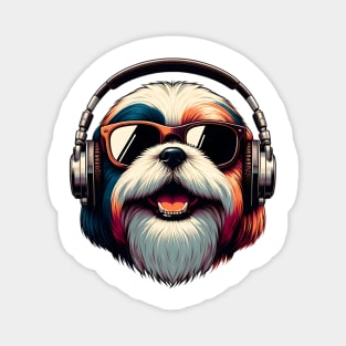 Lhasa Apso Smiling DJ Enjoys Vibrant Beats Magnet