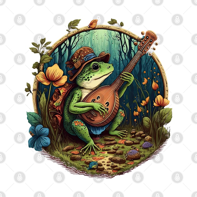 Cottagecore aesthetic cute frog playing ukelele on Mushroom by JayD World