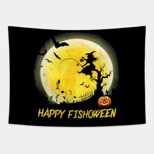 Happy fishoween Halloween Fisherman Witch fishing Fish Tapestry