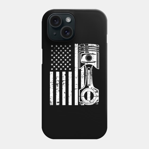 Patriotic American Flag Piston Muscle Car Vintage Distressed Phone Case by hobrath