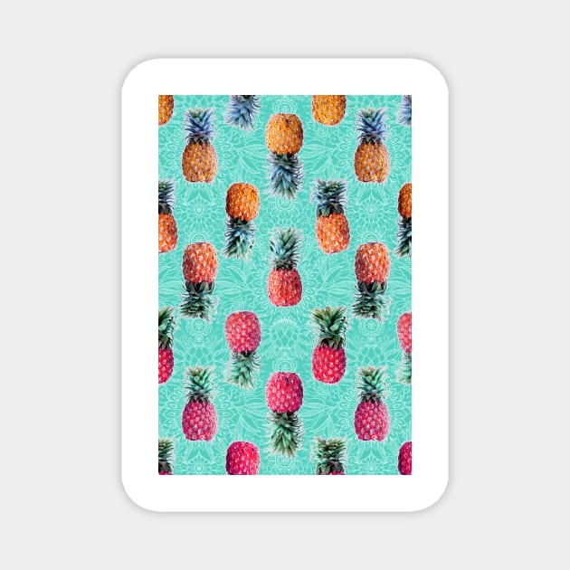 From Pineapple to Pink - tropical doodle pattern on mint Magnet by micklyn