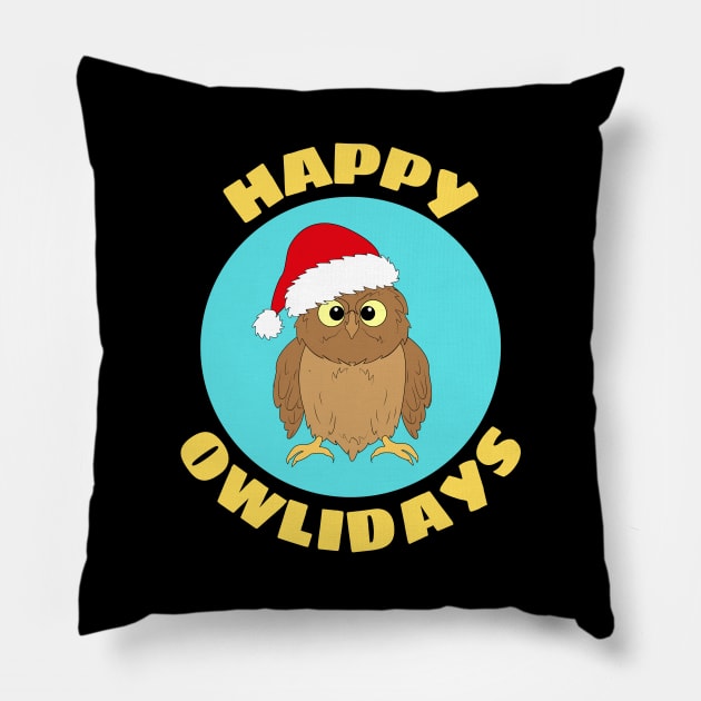 Happy Owlidays | Owl Pun Pillow by Allthingspunny