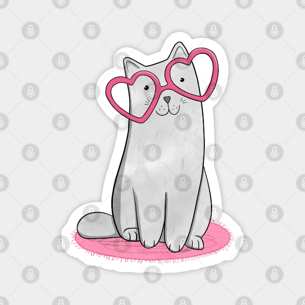 Grey Cat in Heart Glasses Magnet by Drawn to Cats