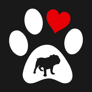 Bulldog Cute Heart Paw T-Shirt