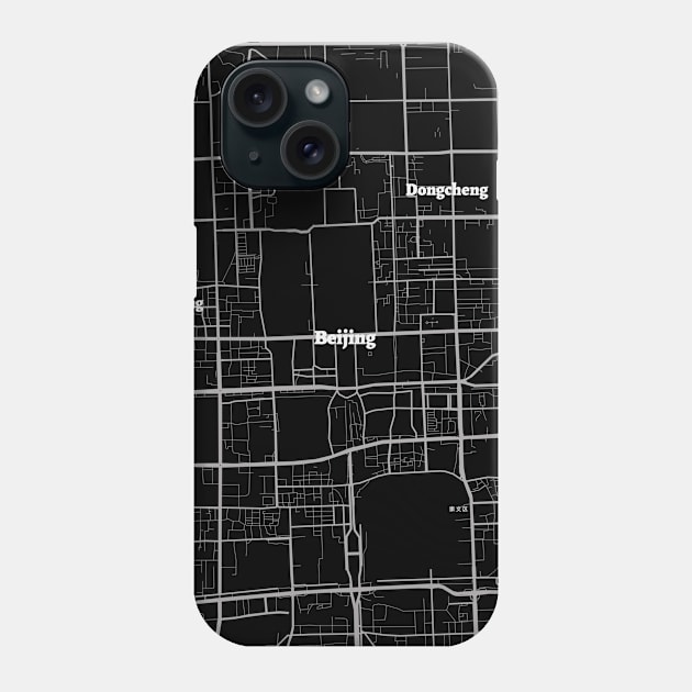 4K Beijing China Map | HD Beijing China Map | Black And White Map Of Beijing China Phone Case by benayache