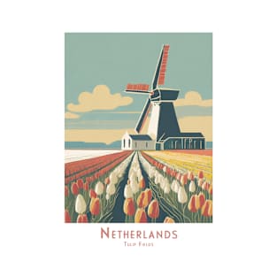 Vintage Retro Minimalistic Netherlands Tulip Fields Poster T-Shirt