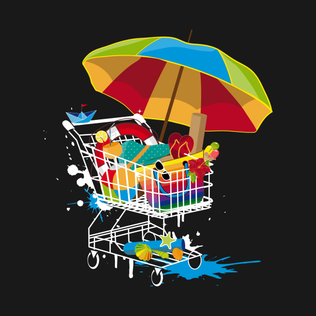 Beach utensils in shopping cart by Kisho