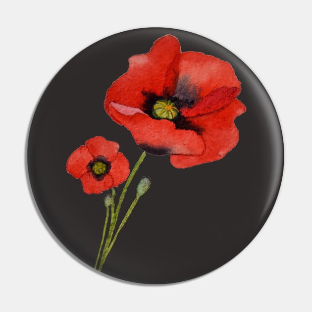 Watercolour Poppies Pin by Kirsty Topps