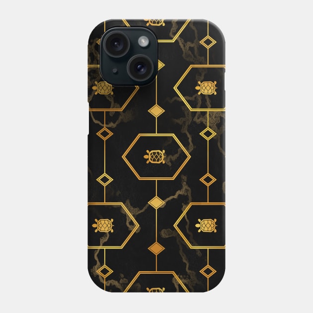 Gold Turtle Pattern on Dark Marble Phone Case by knitetgantt
