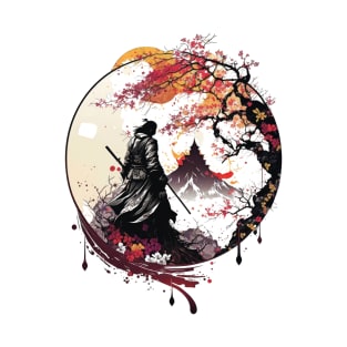Samurai warror Japan cherry blossom tree T-Shirt