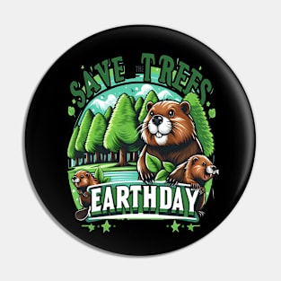 Beavers Save Trees on Earth Day Pin