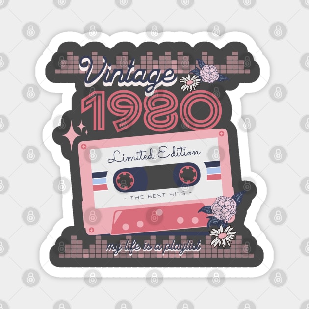 Vintage 1980 Limited Edition Music Cassette Birthday Gift Magnet by Mastilo Designs