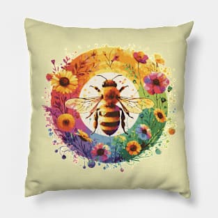 Bee and Flowers Rainbow Pillow