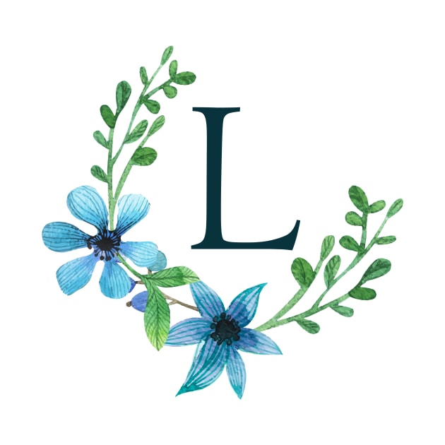 Floral Monogram L Pretty Blue Flowers by floralmonogram