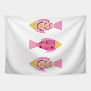 Pink and gold floral fishes Tapestry