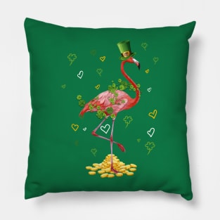 Clover Flamingo & Hearts St. Patricks Day Irish Proud Girls Pillow