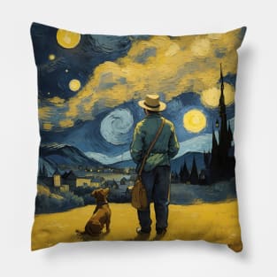 Starry Night Dachshund  Dog , Van Gogh Dachshund Art Pillow