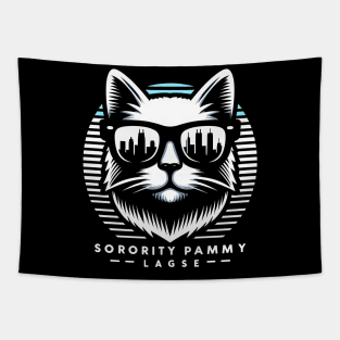 Cat in Sunglasses with City Skyline - Urban Chic Tapestry