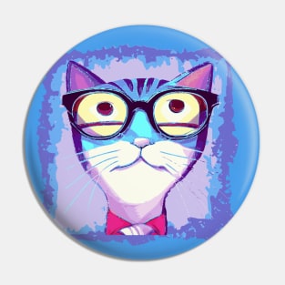 Distressed Cat with Funky Glasses Contemporary Illustration Pin