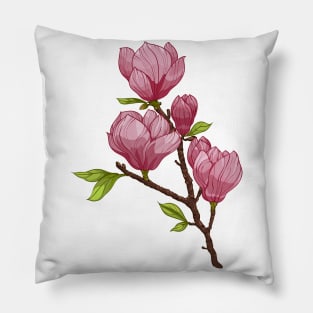 Magnolia flowers branch Pillow