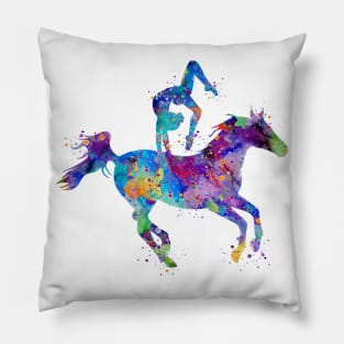 Girl Equestrian Vaulting Watercolor Pillow