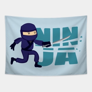 Kawaii Cute Blue Japan Ninja with  samurai sword Tapestry