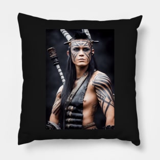 Female barbarian warrior with tribal tattoos Pillow