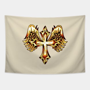 Cross with Angel Wings Tapestry