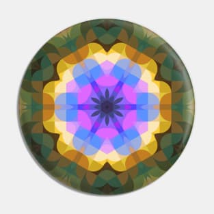 Retro Mandala Flower Pink Blue and Yellow Pin