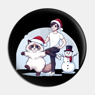 Ragdoll Cat Snowman Christmas Pin