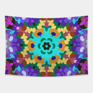 Retro Mandala Blue Purple and Yellow Tapestry