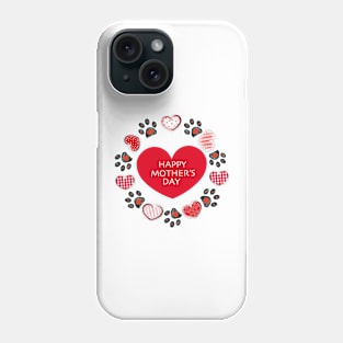 Retro red hearts and doodle paw prints Phone Case