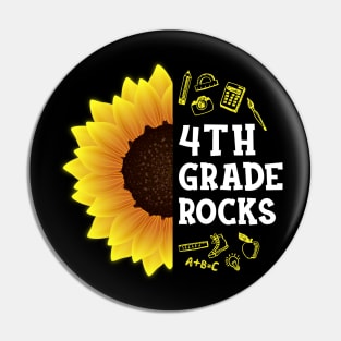 Sunflower Fourth Grade Rocks Shirt Teacher Student Kid Back To School Pin