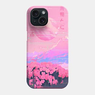 Cherry Pink Glitch Vaporwave Japanese Aesthetic Phone Case