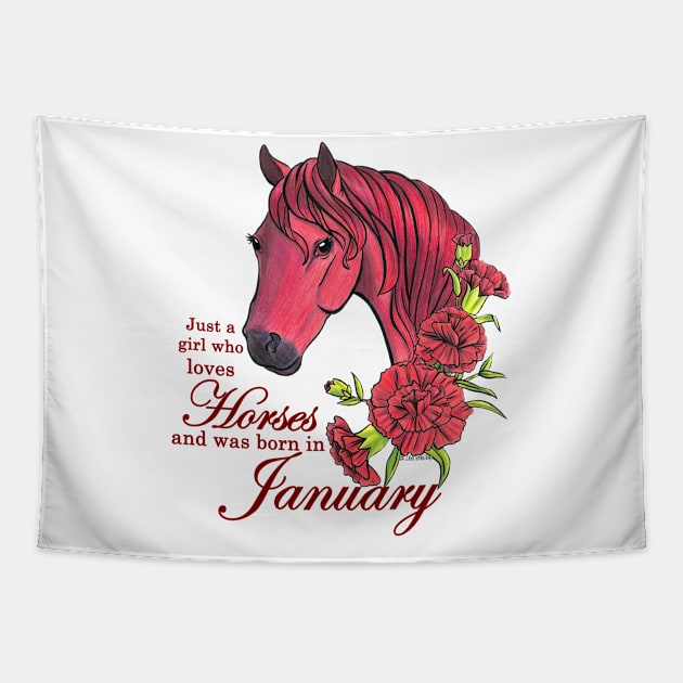 Girl Who Loves Horses Born In January Tapestry by lizstaley